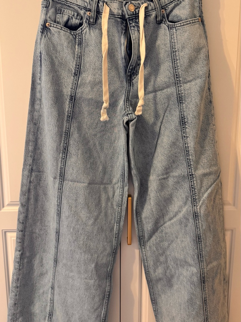 GAP Light Wash Wide-Leg Jeans with Drawstring
